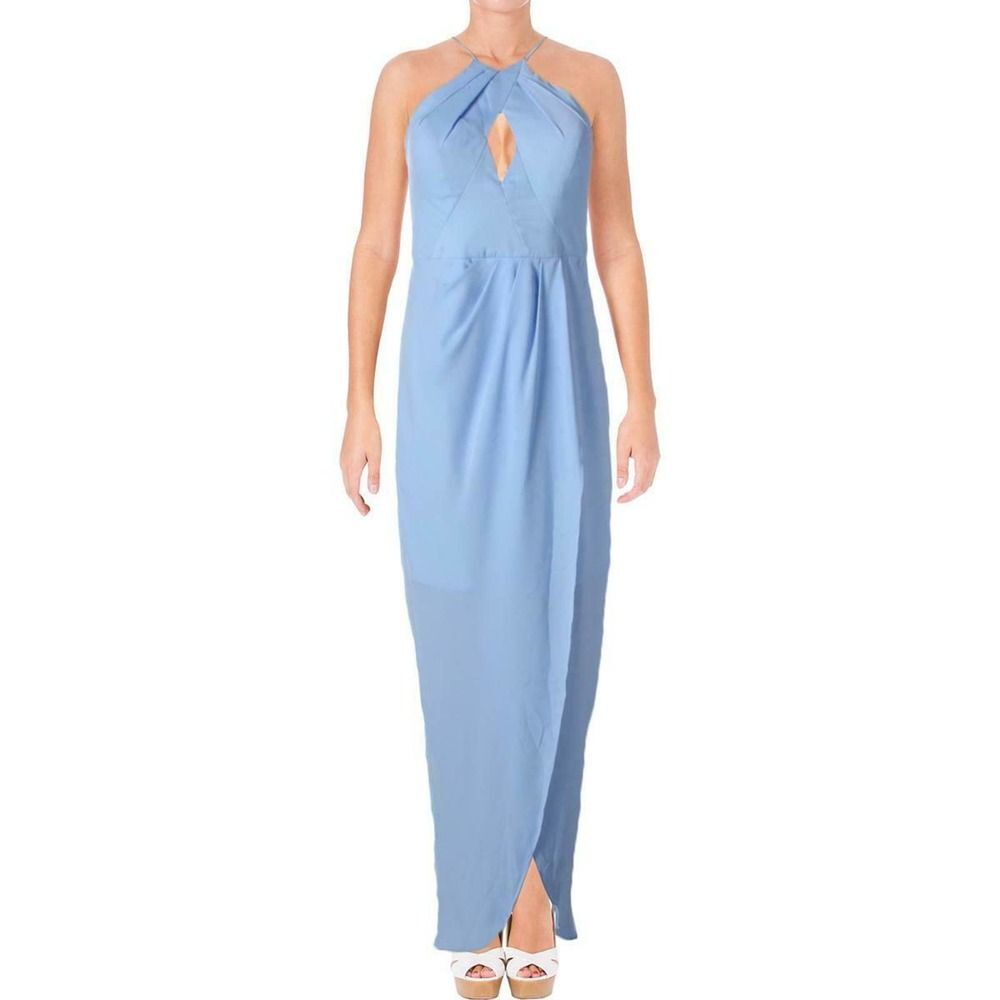 Bariano Wrap Halter Light Blue Cruise Brunch Wedding Guest Prom Maxi Day Dress